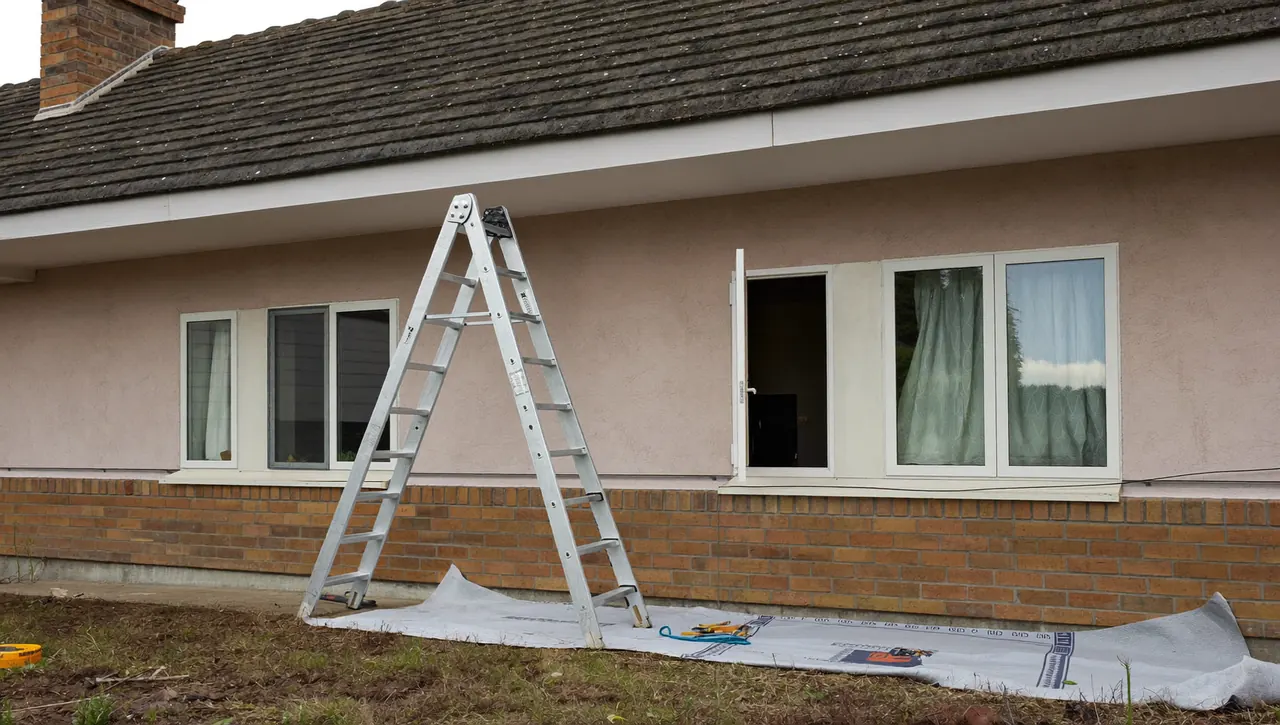 A house mid-project with several windows being replaced across the elevation